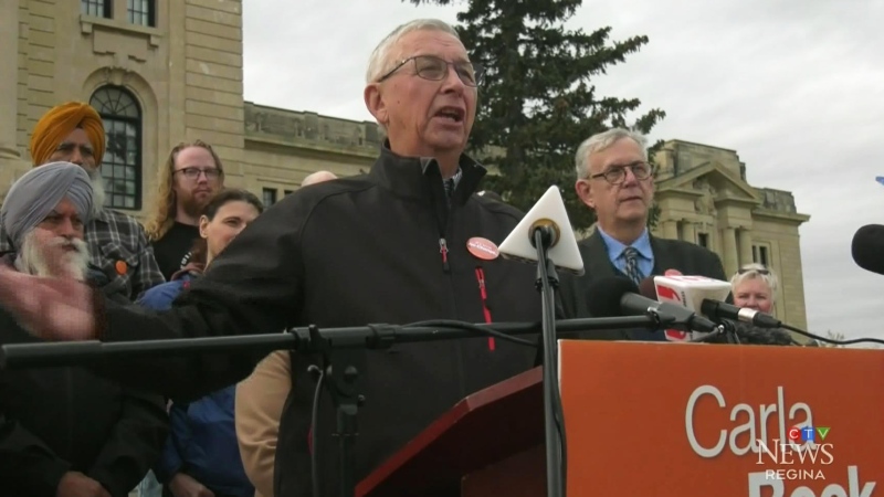 Former Sask. Party members Mark Docherty and Glen Hart publicly endorsed Carla Beck and the NDP on Thursday. (WayneMantyka/CTVNews)  