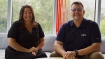 memoryKPR Founder and CEO Jessica McNaughton (Left) and Saskatchewan Urban Municipalities Association CEO Jean-Marc Nadeau. (David Prisciak/CTV News)