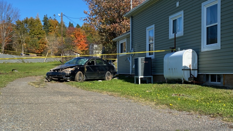 A car crashed into a house in Walton, N.S., on Oct. 17, 2024. (James Morrison/CTV Atlantic)