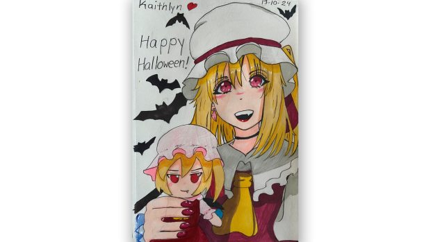 "Happy Holloween by Flandre Scarlet of Touhou Project" by Kaithlyn Resendiz, Grade 6, St Elizabeth Catholic School
