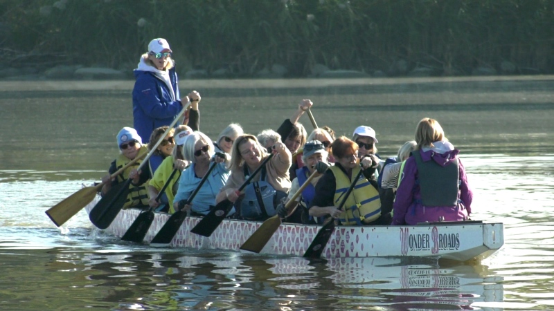 The Wonder Broads, based in Windsor, is a dragon boat racing team made up of breast cancer survivors, seen on Oct. 19, 2024. (Sanjay Maru/CTV News Windsor) 