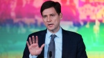 B.C. NDP Leader David Eby addresses supporters on election night in Vancouver, on Saturday, October 19, 2024. THE CANADIAN PRESS/Darryl Dyck