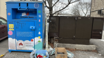 A clothing bin in January 2024 sporting a Canadian Community Support Foundation (CCSF) logo and Canada Revenue Agency charity number. A W5 investigation found the CCSF had their charitable status revoked in 2018 after an audit (CTV W5)
