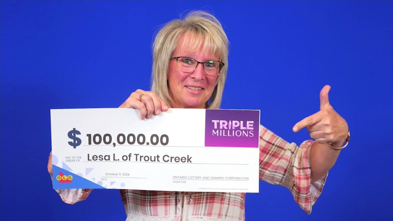 Lesa Lingenfelter from Trout Creek wins $100K in lottery raffle. (Ontario Lottery and Gaming Corporation)