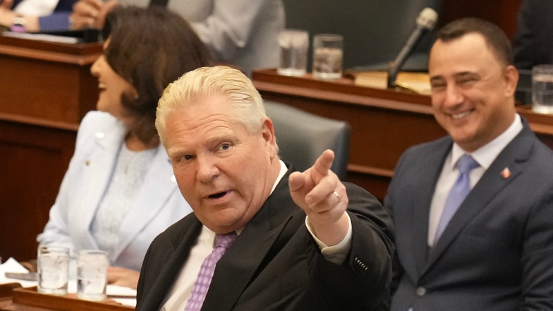 Ontario Premier Doug Ford stands in the house as the Ontario Legislature resumes in Toronto on Monday, October 21, 2024. THE CANADIAN PRESS/Chris Young