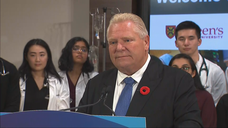 Ontario Premier Doug Ford blasts Simcoe County council at an unrelated media conference in Oshawa on Fri., Oct. 25, 2024. 