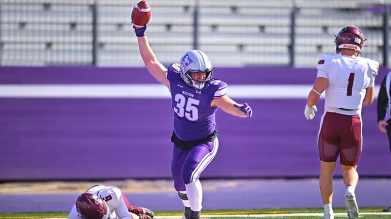 Craig Coleman celebrates after scoring on a 24-yard reception on Saturday Oct. 26, 2024. (Source: Brandon VandeCaveye/Western Mustangs) 