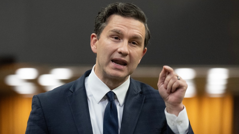 Conservative Leader Pierre Poilievre rises during Question Period in Ottawa, Wednesday, Oct. 23, 2024. (Adrian Wyld / The Canadian Press)