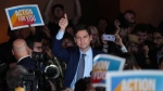 B.C. NDP Leader David Eby arrives to address supporters on election night in Vancouver, on Saturday, Oct. 19, 2024. (THE CANADIAN PRESS/Darryl Dyck)