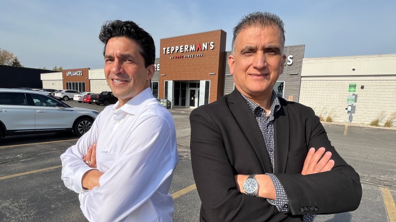 Andrew Tepperman (right) and Masoud Negad pose in front of Tepperman's in Windsor, Ont. on Oct. 29, 2024. (Chris Campbell/CTV News Windsor)