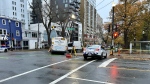 Halifax Regional Police are pictured at the corner of the corner of South Park Street and Spring Garden Road as they investigate a collision on Oct. 31, 2024. (Paul DeWitt/CTV Atlantic)