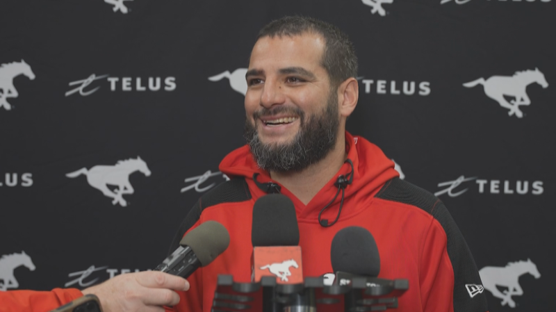 Calgary Stampeders kicker Rene Paredes speaks with members of the media on Oct. 30, 2024. (CTV News) 