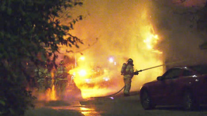 Garage fire at abandoned property on Nov. 1, 2024. (Evan Klippenstein/CTV News Edmonton)