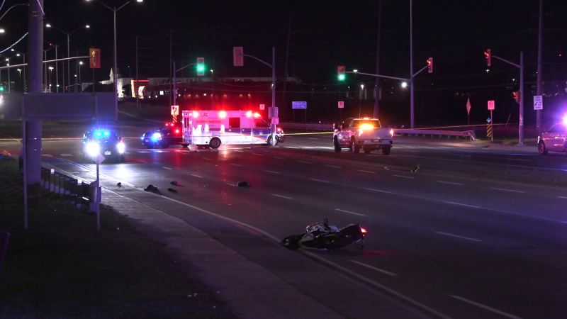 Police and paramedics are on the scene of a collision in Mississauga on Friday, Nov. 1, 2024. (Jacob Estrin/CTV News Toronto)