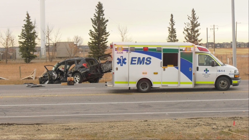 Calgary emergency crews respond to a deadly crash on Monday, Nov. 4, 2024. 