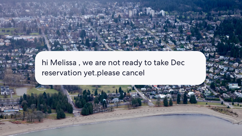 A message from a VRBO host to Melissa LaFontaine received on July 7, 2024, seven months after LaFontaine used the platform to book a Vancouver rental for the weekend of Taylor Swift's Eras Tour.