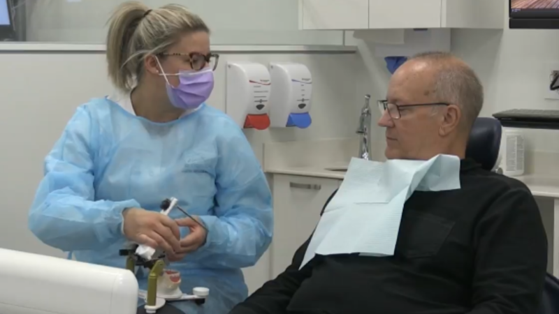 Georgian College students offer denture care. Mon. Nov. 4, 2024. (CTV NEWS/BARRIE)