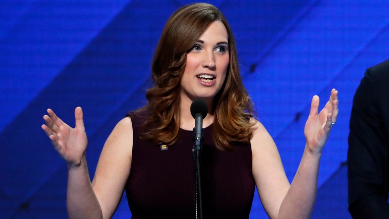 LGBT rights activist Sarah McBride speaks during the final day of the Democratic National Convention in Philadelphia on July 28, 2016. (J. Scott Applewhite / AP Photo)