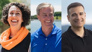 Nova Scotia party leaders, (left to right) NDP Claudia Chender, Conservative Tim Houston and Liberal Zach Churchill, are pictured. 