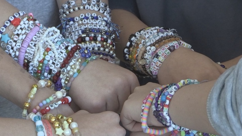 Swifties wear friendship bracelets at Mhai O Mhai bead shop in Barrie, Ont on November 7, 2024 (CTV News/ Alessandra Carneiro).