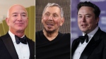 Billionaires Jeff Bezos, left, Larry Ellison and Elon Musk all saw their net wealth rise. (Getty Images via CNN Newsource)