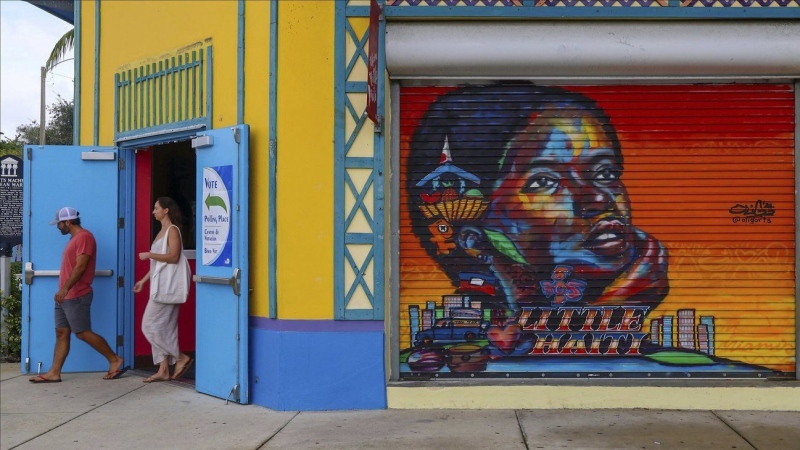 A voter exits the polling station on election day in Miami's Little Haiti neighborhood Tuesday, Nov. 5, 2024. (Carl Juste//Miami Herald via AP)
