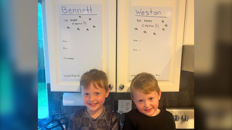 Identical twin brothers Bennett and Weston Overshaw have received the good news that their acute lymphoblastic leukemia is in remission. 