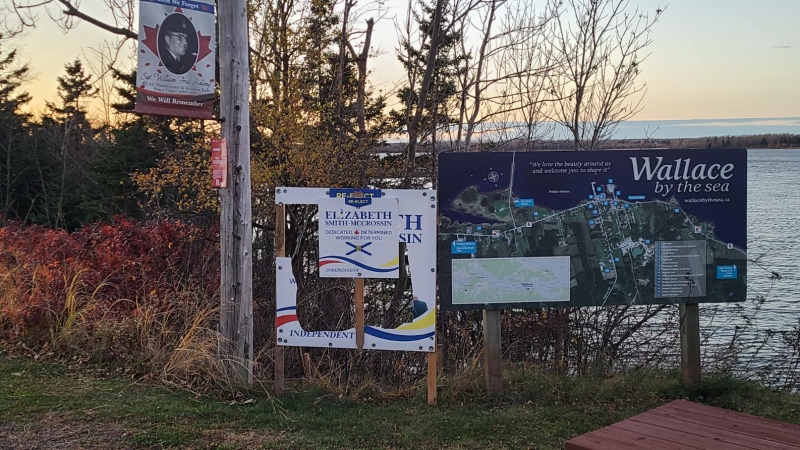 One of the large signs for Cumberland North candidate, Elizabeth Smith-McCrossin is seen. (Elizabeth Smith-McCrossin/Facebook)