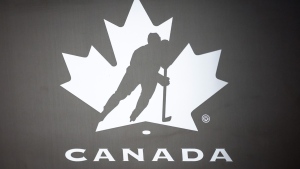 A Hockey Canada logo is seen on the door to the organization's head office in Calgary, Jan. 11, 2024. THE CANADIAN PRESS/Jeff McIntosh