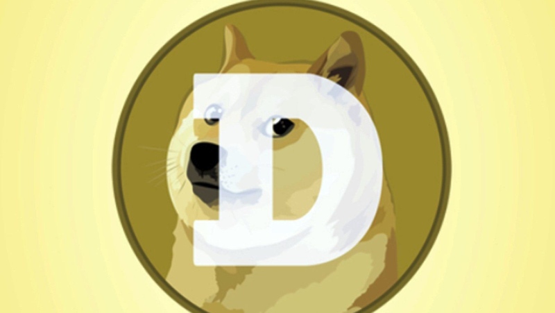 This mobile phone app screen shot shows the logo for Dogecoin, in New York, April 20, 2021. (AP Photo/Richard Drew, File)