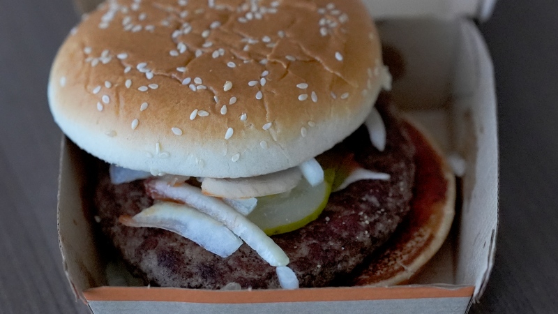 A McDonald's Quarter Pounder sandwich purchased, Wednesday, Oct. 23, 2024, in Chicago. (AP Photo/Charles Rex Arbogast)
