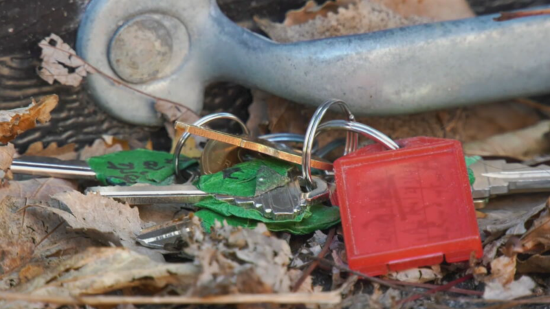 A man was pricked by a dirty needle while picking up his keys after they fell in a pile of leaves.