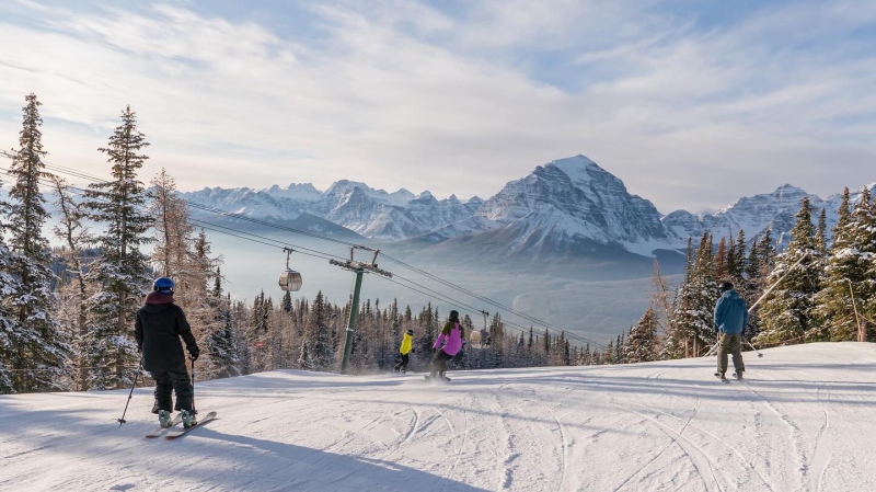 Skiers and snowboarders head down a run at Lake Louise Ski Resort. (Source: Lake Louise Ski Resort and Summer Gondola/Facebook) 