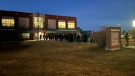 A lineup of potential voters at the Arcola East Community Centre in Regina on Wednesday, Nov. 13, 2024. (HalleeMandryk/CTVNews) 