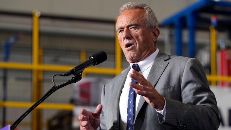 FILE - Robert F. Kennedy, Jr., speaks before Republican presidential nominee former President Donald Trump at a campaign event, Sept. 27, 2024 in Walker, Mich. (AP Photo/Carlos Osorio)