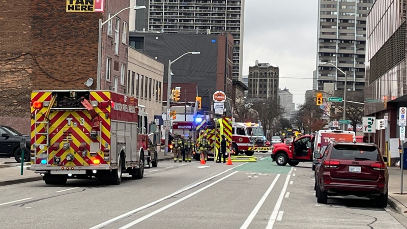 Firefighters respond to a blaze in the 600 Block of Pelissier Street in Windsor, Ont., on Friday, Nov. 15, 2024. (Chris Campbell/CTV News Windsor)