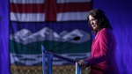 United Conservative Party leader Danielle Smith addresses party members at their annual meeting in Red Deer, Alta., Saturday, Nov. 2, 2024. (THE CANADIAN PRESS/Jeff McIntosh)