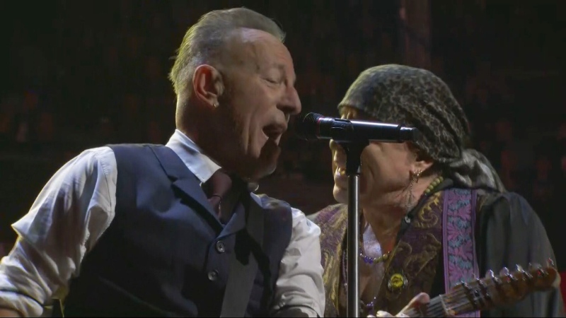 Bruce Springsteen and Stevie Van Zandt in concert at the Calgary Saddledome on Nov. 16, 2024 (Photo: Darren Wright)