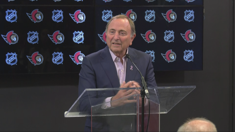 NHL Commissioner Gary Bettman speaks with reporters in Ottawa on Tuesday, Nov. 19. (Shaun Vardon/CTV News Ottawa)