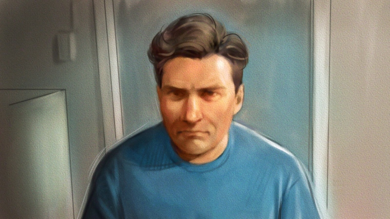 Paul Bernardo is shown in this courtroom sketch during Ontario court proceedings via video link in Napanee, Ont., on October 5, 2018. THE CANADIAN PRESS/Greg Banning