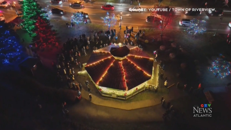 The Town of Riverview, N.B., is decorated with Christmas lights. 