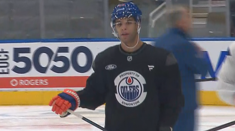 Edmonton Oilers defenceman Darnell Nurse during morning skate on Nov. 21, 2024. (Credit: TSN)