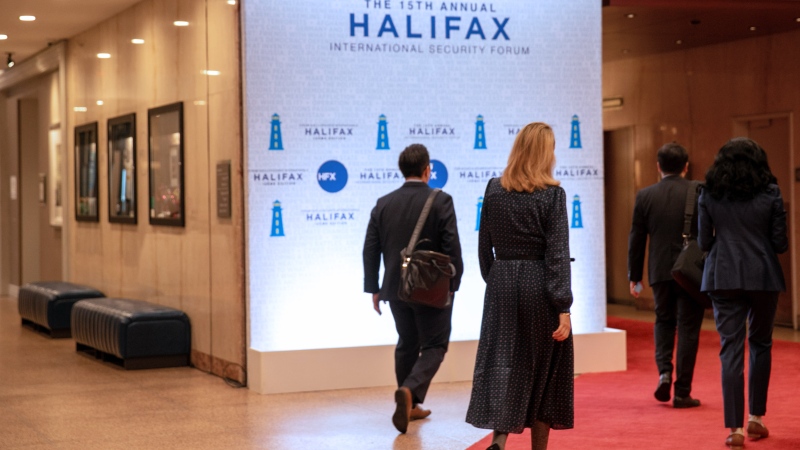 Uncertainty is a key theme this year at an annual, three-day gathering in Halifax of political leaders, defence officials and policy analysts who aim to promote democratic values around the globe. People arrive for the 2023 Halifax International Security Forum in Halifax on Nov. 18, 2023. THE CANADIAN PRESS/Kelly Clark