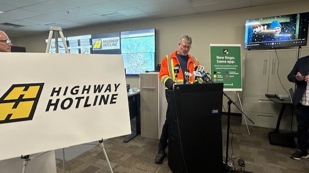 Robert Dolinski, a snowplow operator, spoke at a Ministry of Highways event on Friday. (Angela Stewart / CTV News) 