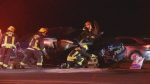 Images from the scene showed significant damage to both vehicles that were involved, and fire crews could be seen using the Jaws of Life to rescue one of the drivers. (CTV News)