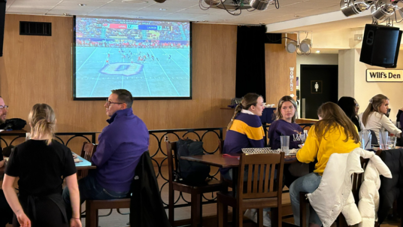 A 2024 Vanier Cup watch party in full swing at Wilf's on Wilfrid Laurier's campus, Nov. 23 (Sidra Jafri/CTV News)