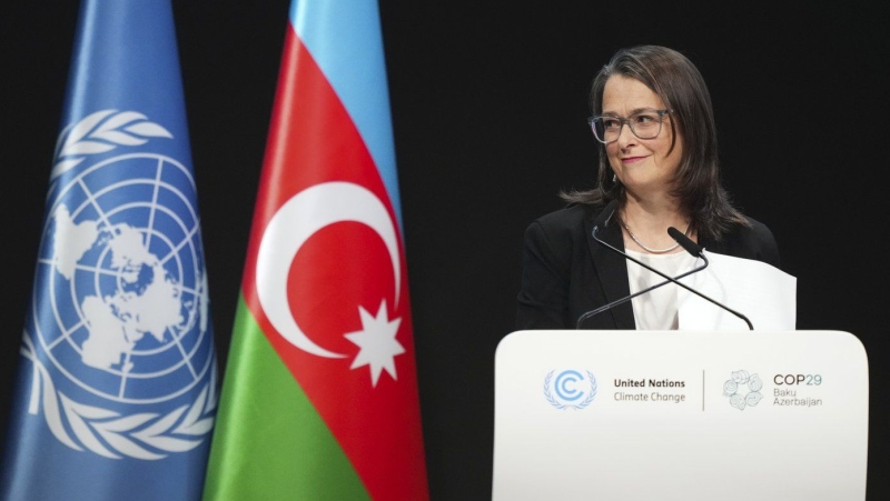 Canada Climate Change Ambassador Catherine Stewart speaks during a plenary session at the COP29 U.N. Climate Summit, Wednesday, Nov. 20, 2024, in Baku, Azerbaijan. THE CANADIAN PRESS/AP-Sergei Grits