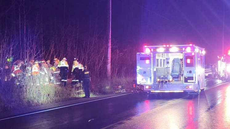 The scene of an overnight crash in Tiny Twp., Ont. (Source: OPP Central Region/X)