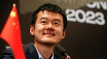 China's Ding Liren speaks after his victory in the FIDE World Chess Championship in Astana, Kazakhstan, April 30, 2023. (AP Photo/Stanislav Filippov)