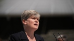 Josie Osborne speaks at the Tsleil-Waututh Nation, in North Vancouver, B.C., on June 15, 2023. THE CANADIAN PRESS/Darryl Dyck